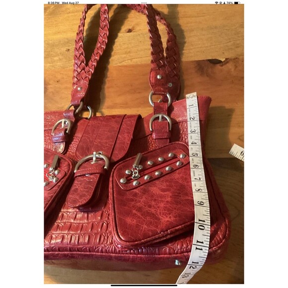 The Find Red Leather Alligator Studded Shoulder Purse Double Handles **READ** - Picture 6 of 11